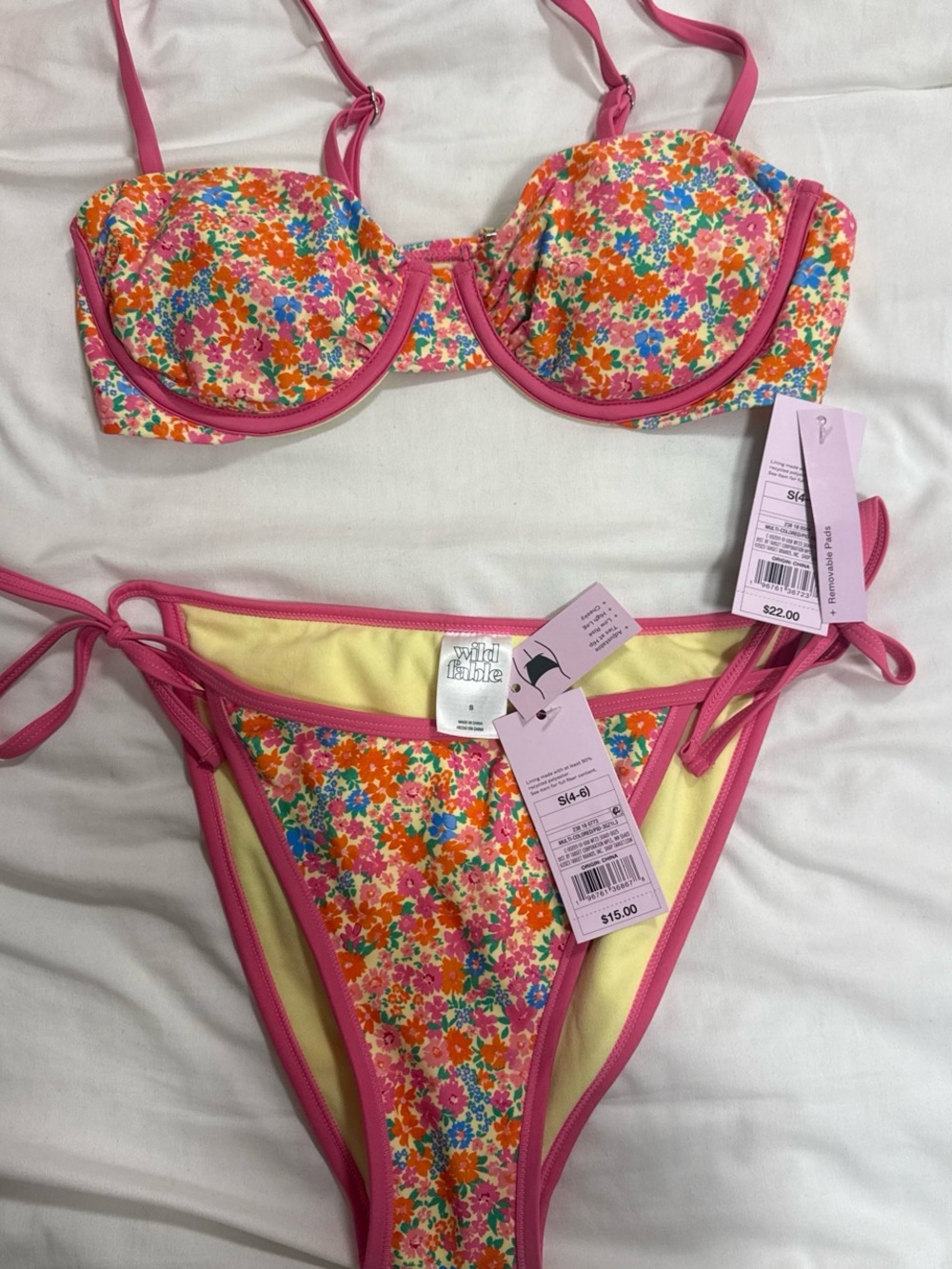 wild fable Multicolor Floral Bikini Bottom with Pink Trim